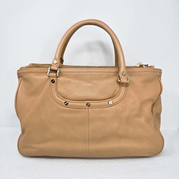 Tory Burch Amanda Double Zip Tote Bag Aged Vachetta Tan Satchel Handbag READ - Picture 2 of 16